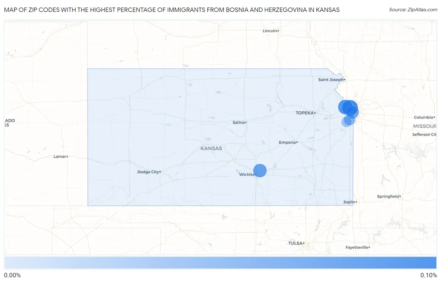 Zip Codes with the Highest Percentage of Immigrants from Bosnia and Herzegovina in Kansas Map