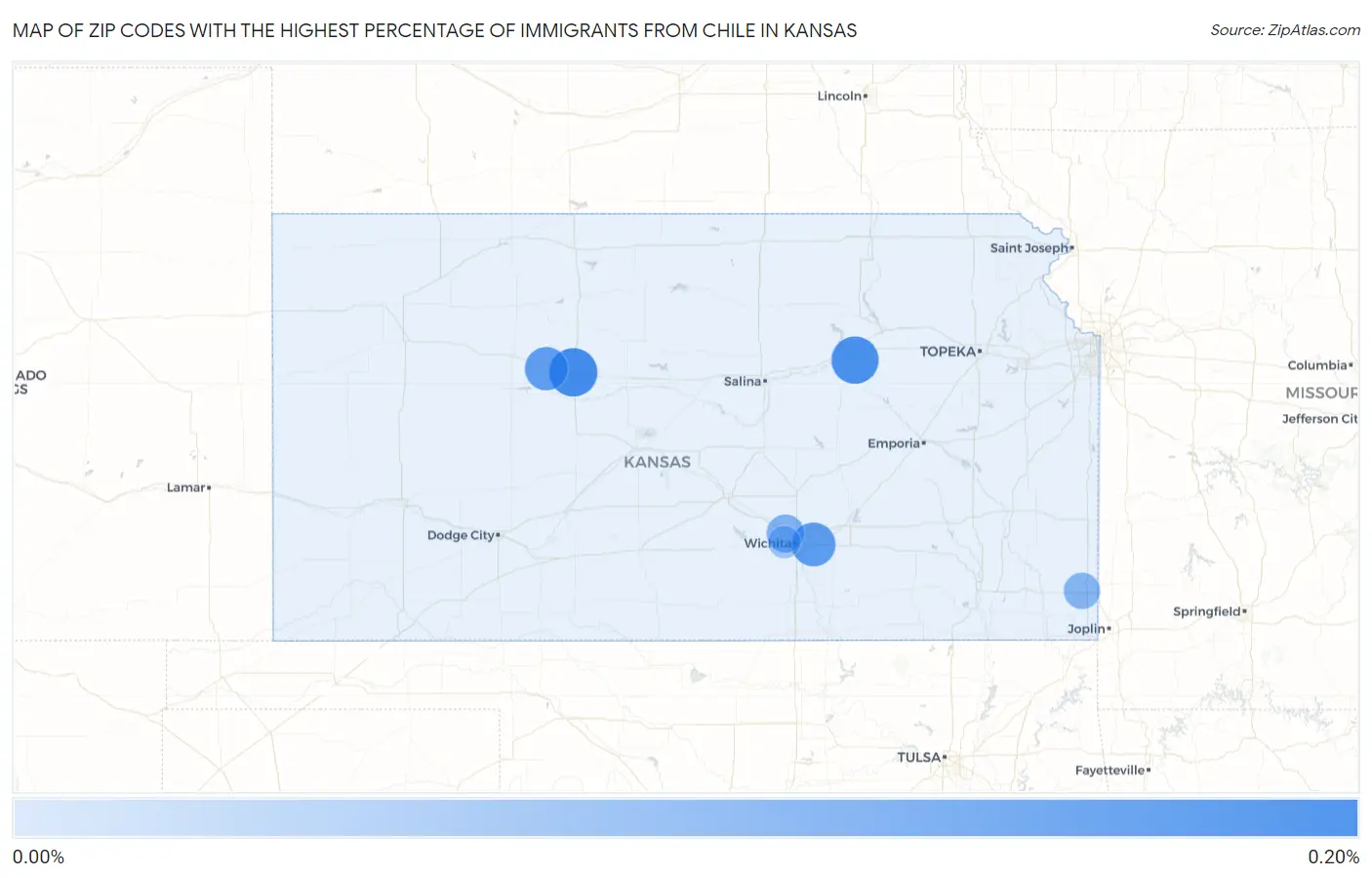 Zip Codes with the Highest Percentage of Immigrants from Chile in Kansas Map