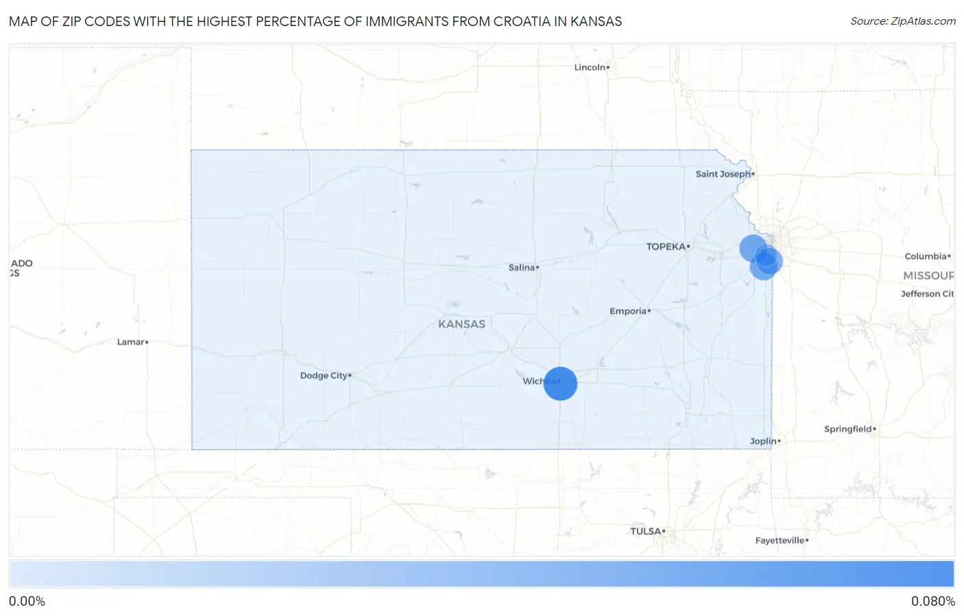 Zip Codes with the Highest Percentage of Immigrants from Croatia in Kansas Map