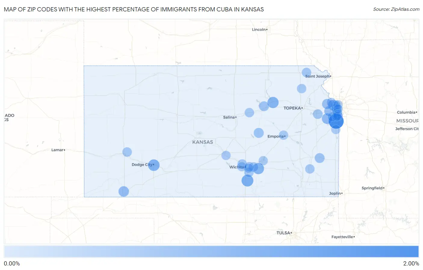 Zip Codes with the Highest Percentage of Immigrants from Cuba in Kansas Map