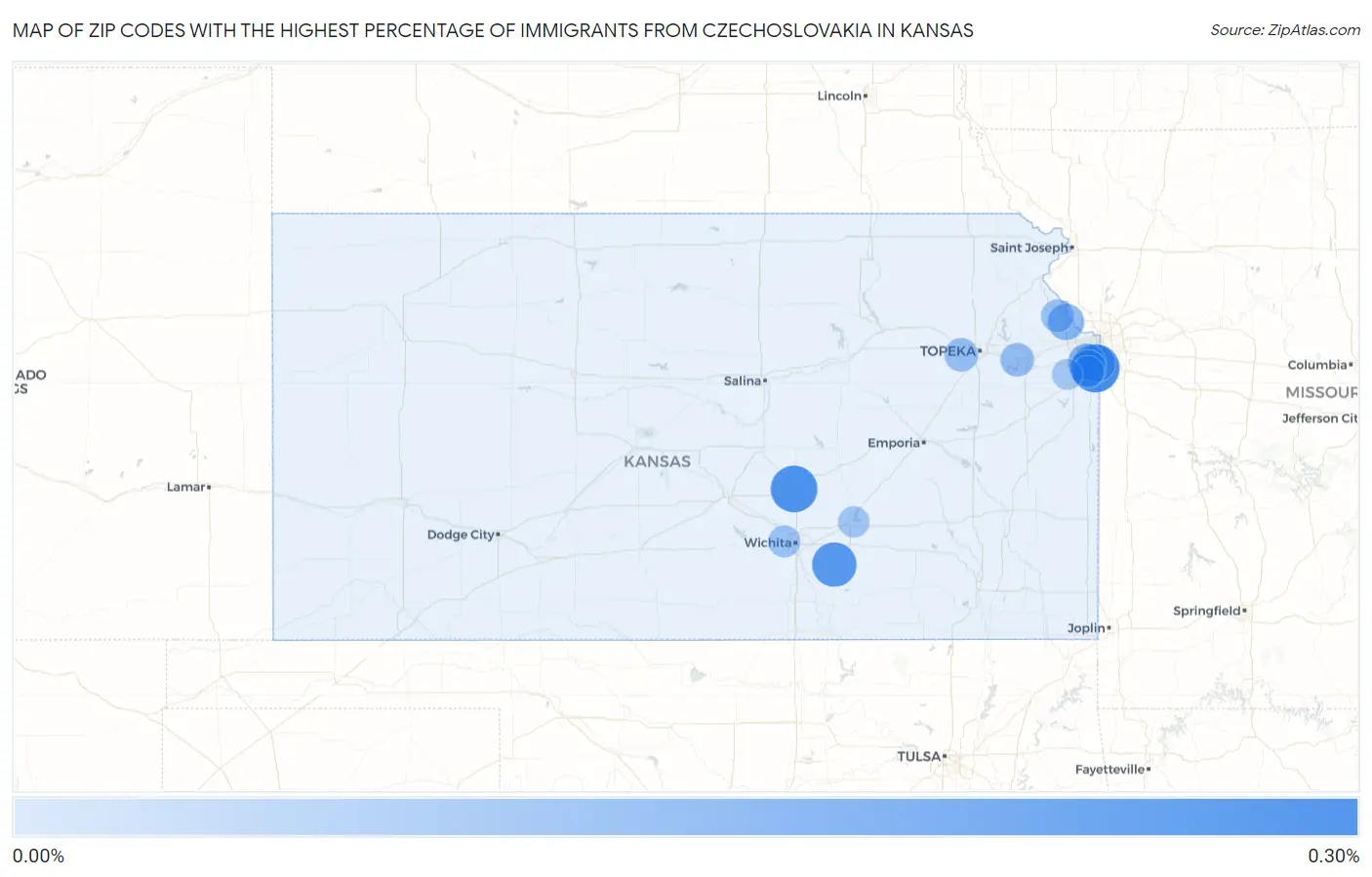 Zip Codes with the Highest Percentage of Immigrants from Czechoslovakia in Kansas Map