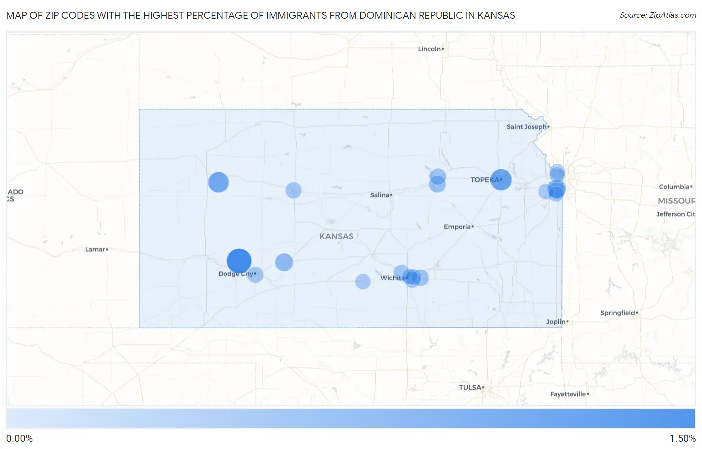 Zip Codes with the Highest Percentage of Immigrants from Dominican Republic in Kansas Map