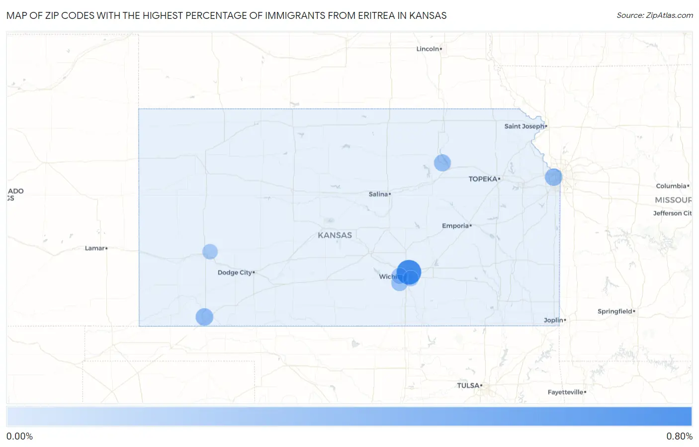 Zip Codes with the Highest Percentage of Immigrants from Eritrea in Kansas Map