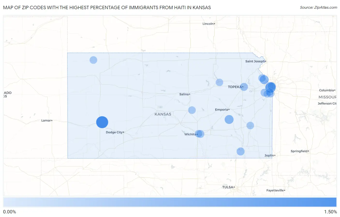 Zip Codes with the Highest Percentage of Immigrants from Haiti in Kansas Map