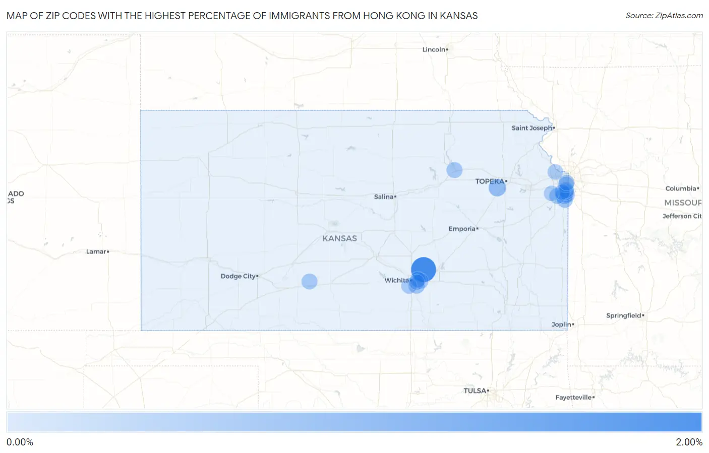 Zip Codes with the Highest Percentage of Immigrants from Hong Kong in Kansas Map