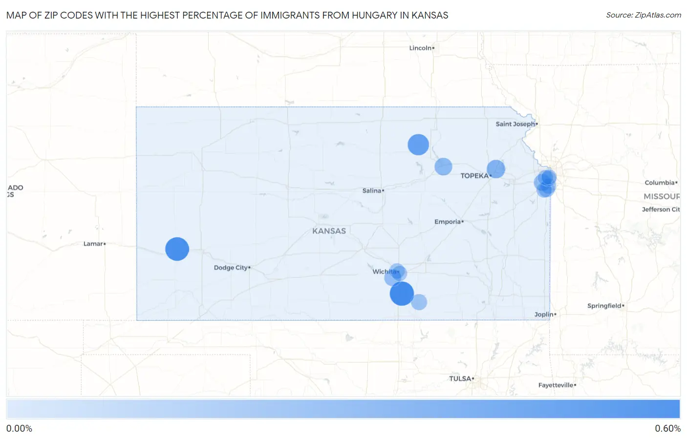 Zip Codes with the Highest Percentage of Immigrants from Hungary in Kansas Map