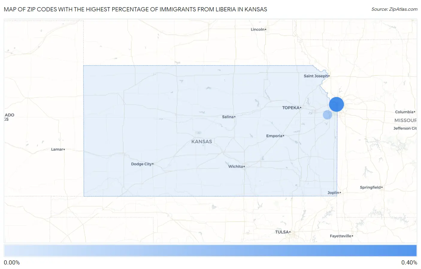 Zip Codes with the Highest Percentage of Immigrants from Liberia in Kansas Map