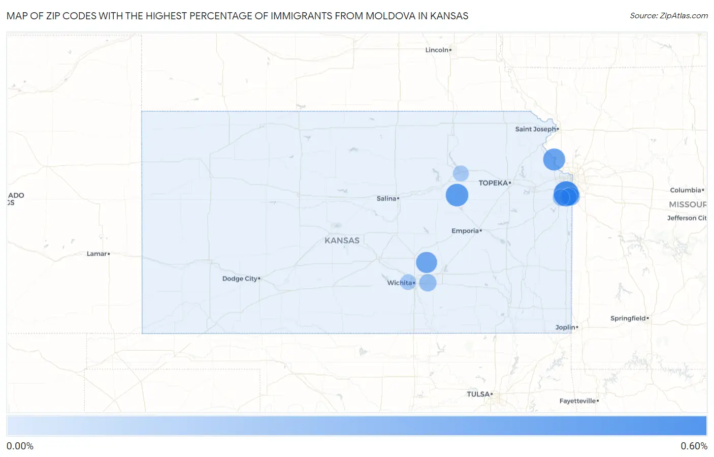 Zip Codes with the Highest Percentage of Immigrants from Moldova in Kansas Map