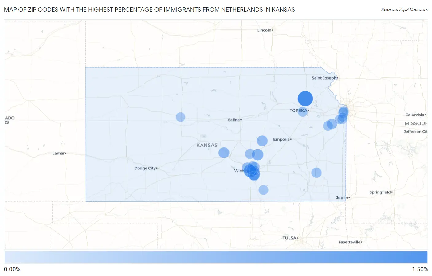 Zip Codes with the Highest Percentage of Immigrants from Netherlands in Kansas Map