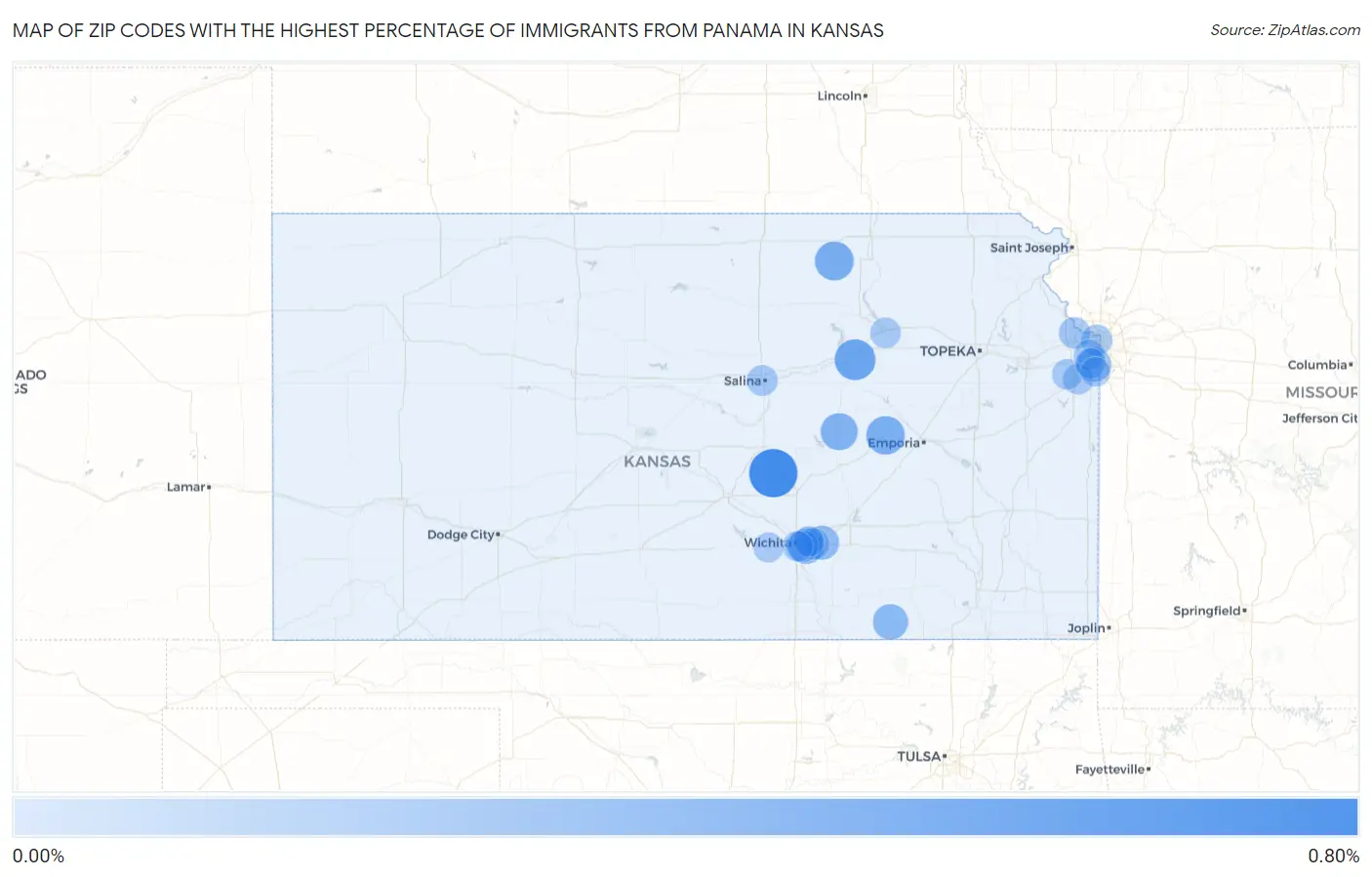 Zip Codes with the Highest Percentage of Immigrants from Panama in Kansas Map