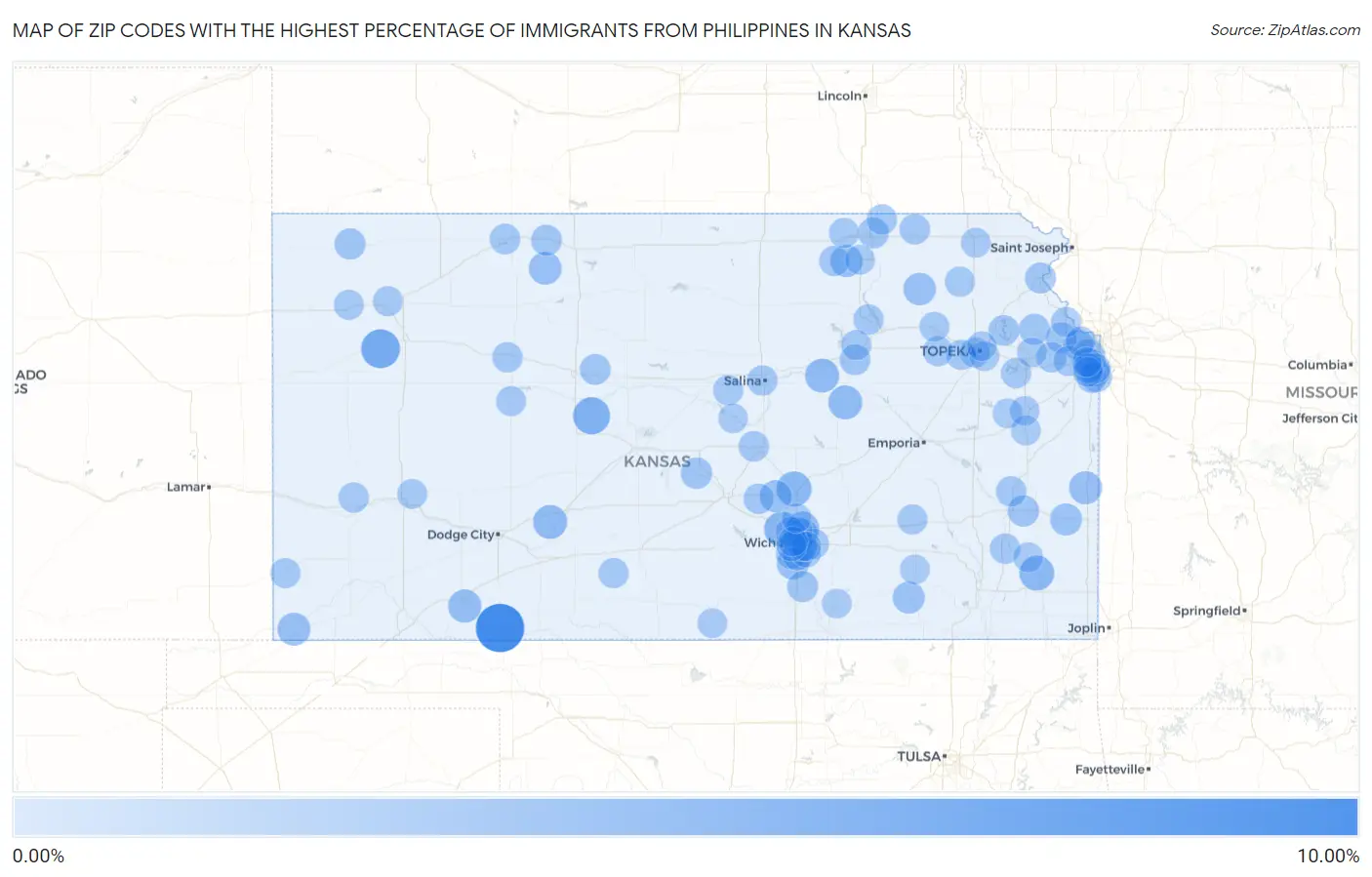 Zip Codes with the Highest Percentage of Immigrants from Philippines in Kansas Map
