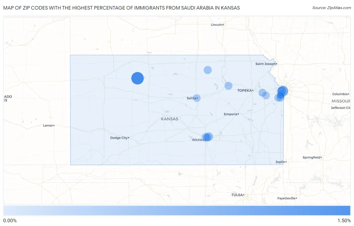 Zip Codes with the Highest Percentage of Immigrants from Saudi Arabia in Kansas Map