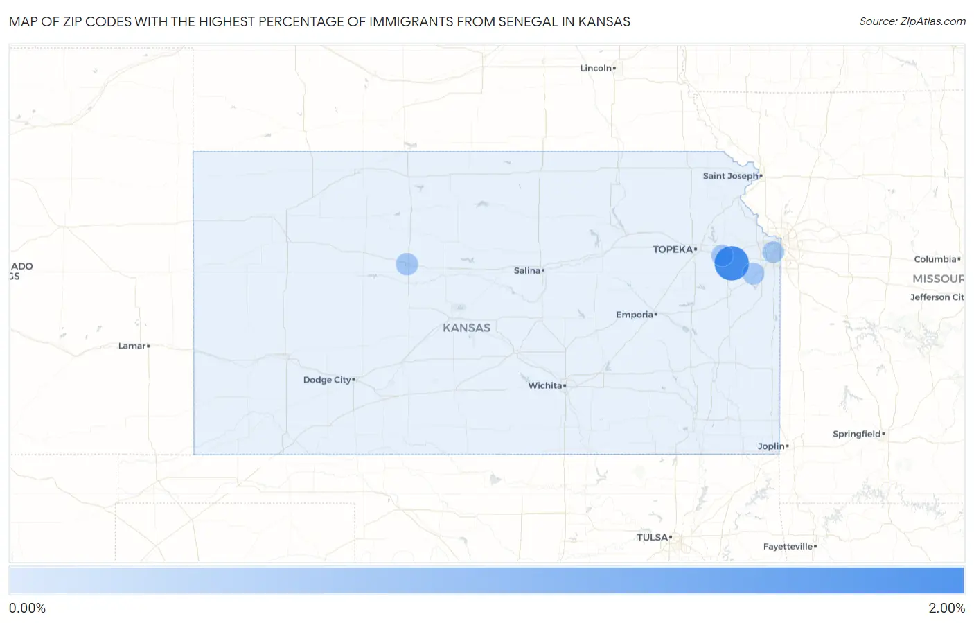 Zip Codes with the Highest Percentage of Immigrants from Senegal in Kansas Map