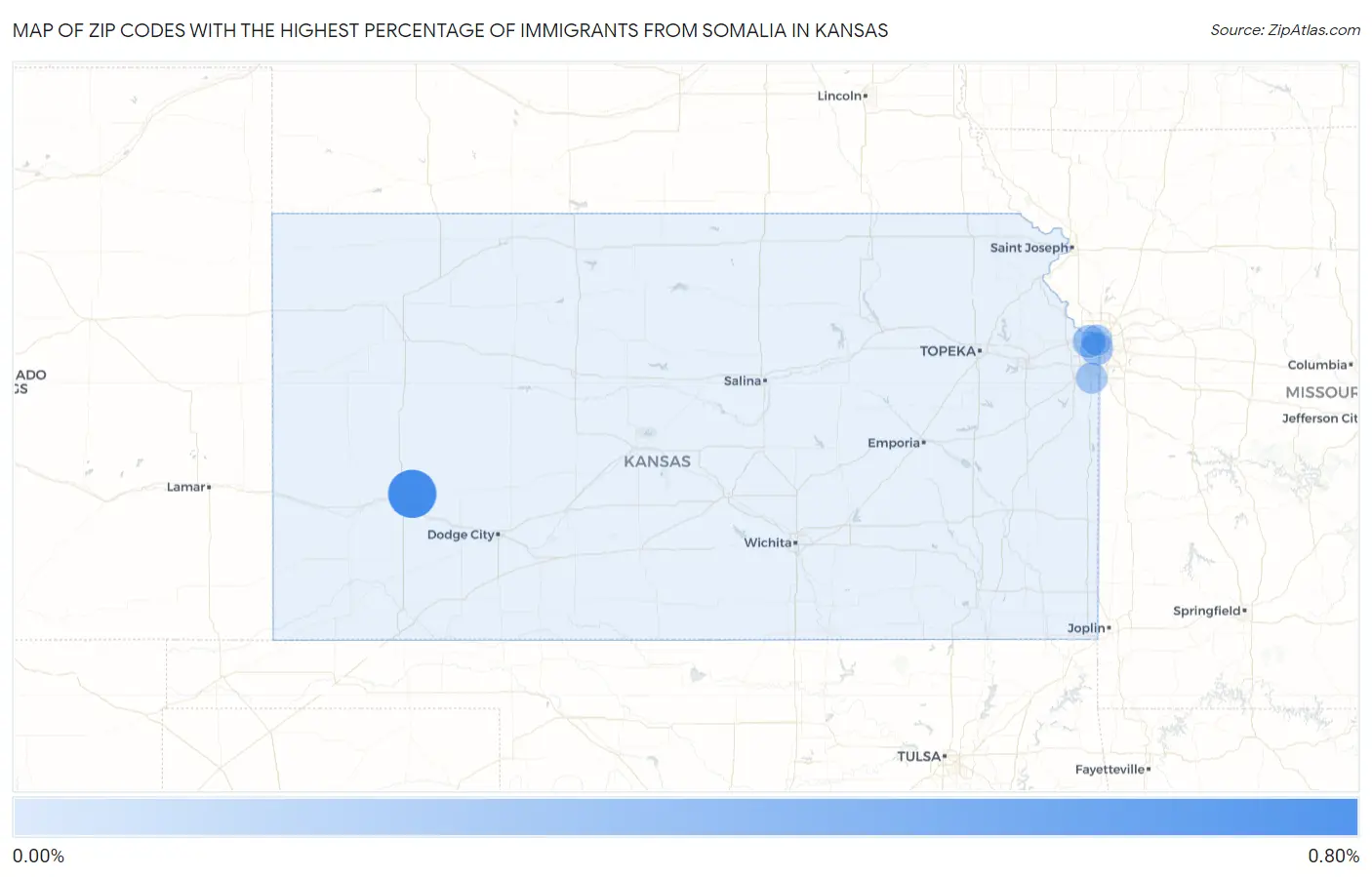 Zip Codes with the Highest Percentage of Immigrants from Somalia in Kansas Map