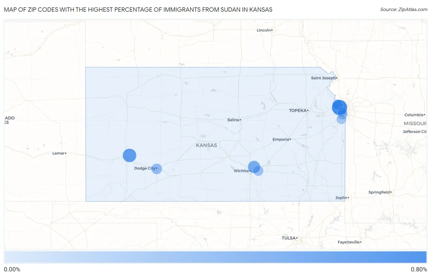 Zip Codes with the Highest Percentage of Immigrants from Sudan in Kansas Map