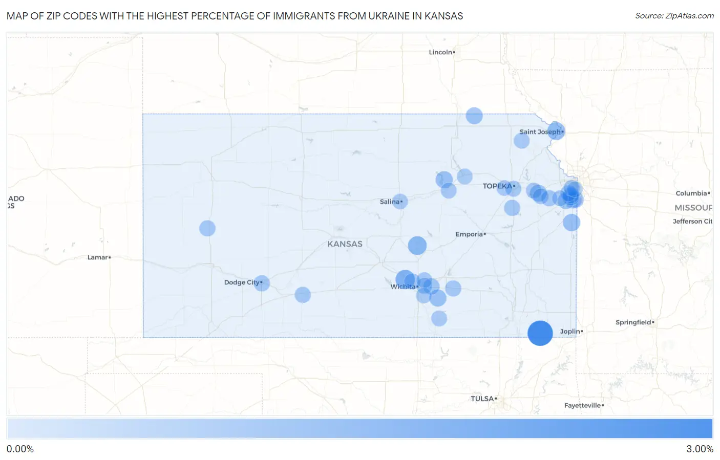 Zip Codes with the Highest Percentage of Immigrants from Ukraine in Kansas Map