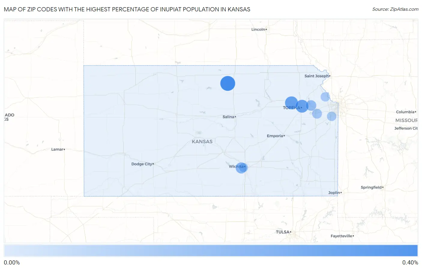 Zip Codes with the Highest Percentage of Inupiat Population in Kansas Map