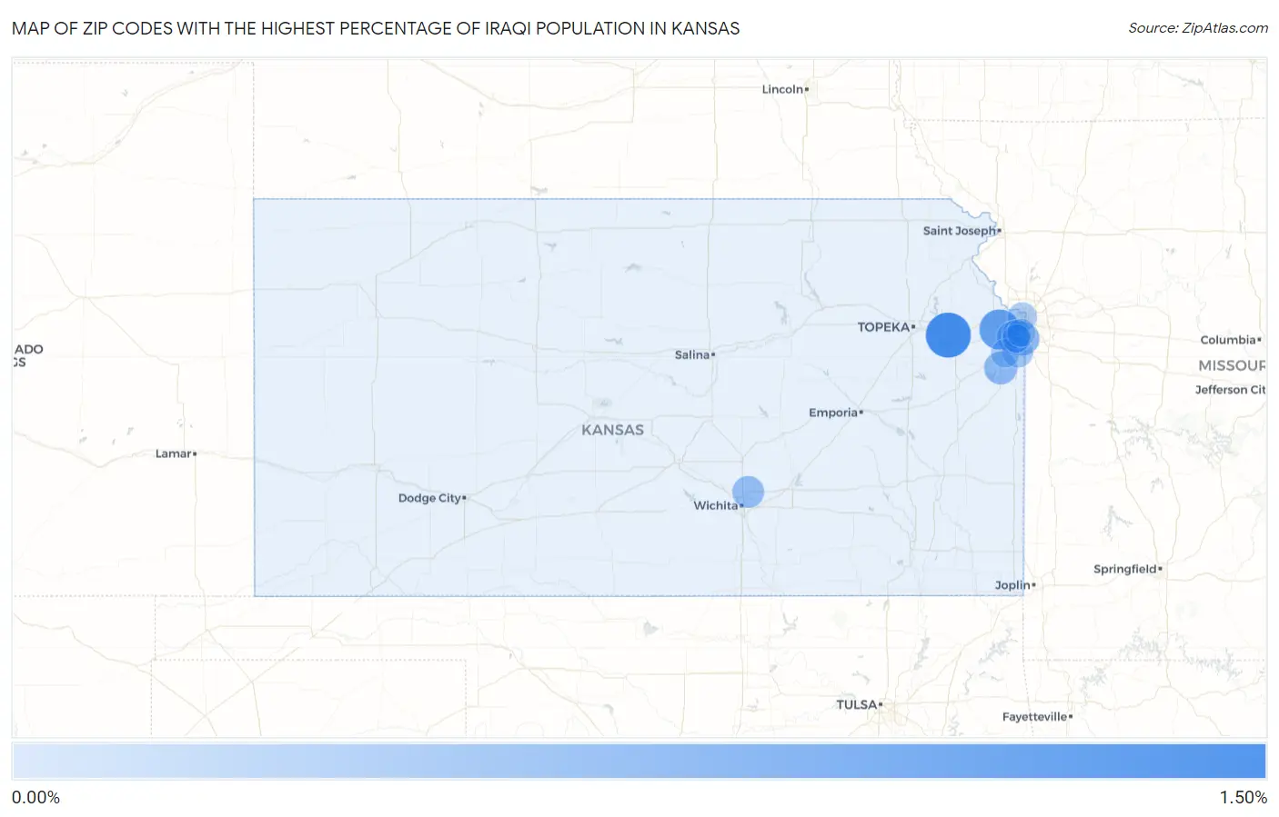 Zip Codes with the Highest Percentage of Iraqi Population in Kansas Map