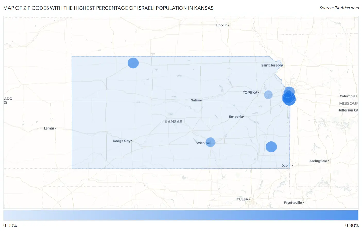 Zip Codes with the Highest Percentage of Israeli Population in Kansas Map