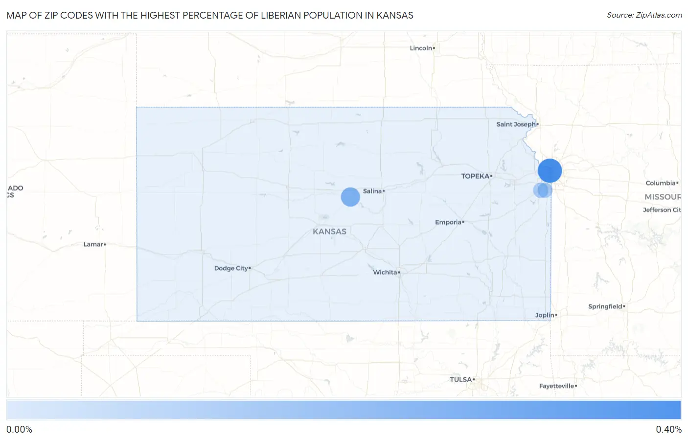 Zip Codes with the Highest Percentage of Liberian Population in Kansas Map