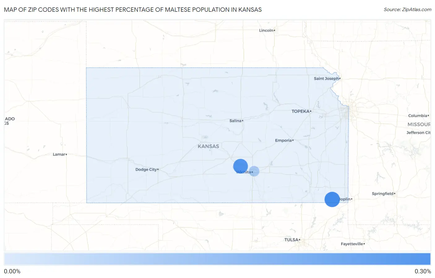 Zip Codes with the Highest Percentage of Maltese Population in Kansas Map