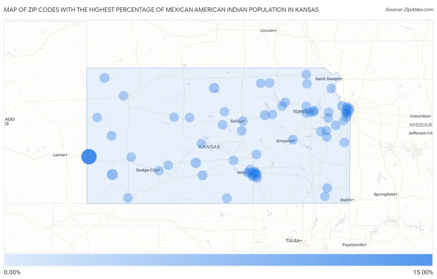 Zip Codes with the Highest Percentage of Mexican American Indian Population in Kansas Map