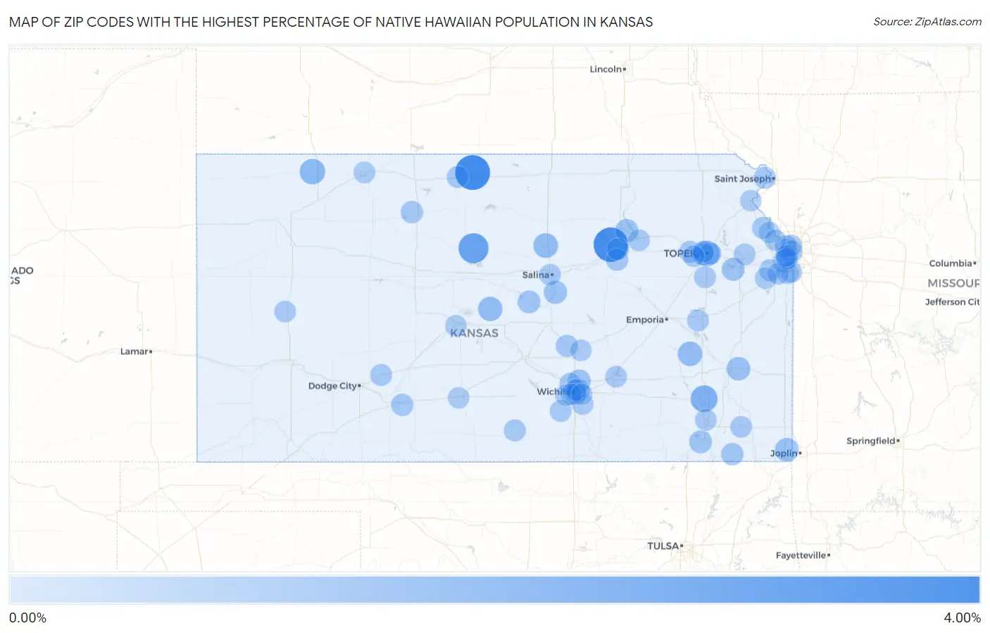 Zip Codes with the Highest Percentage of Native Hawaiian Population in Kansas Map