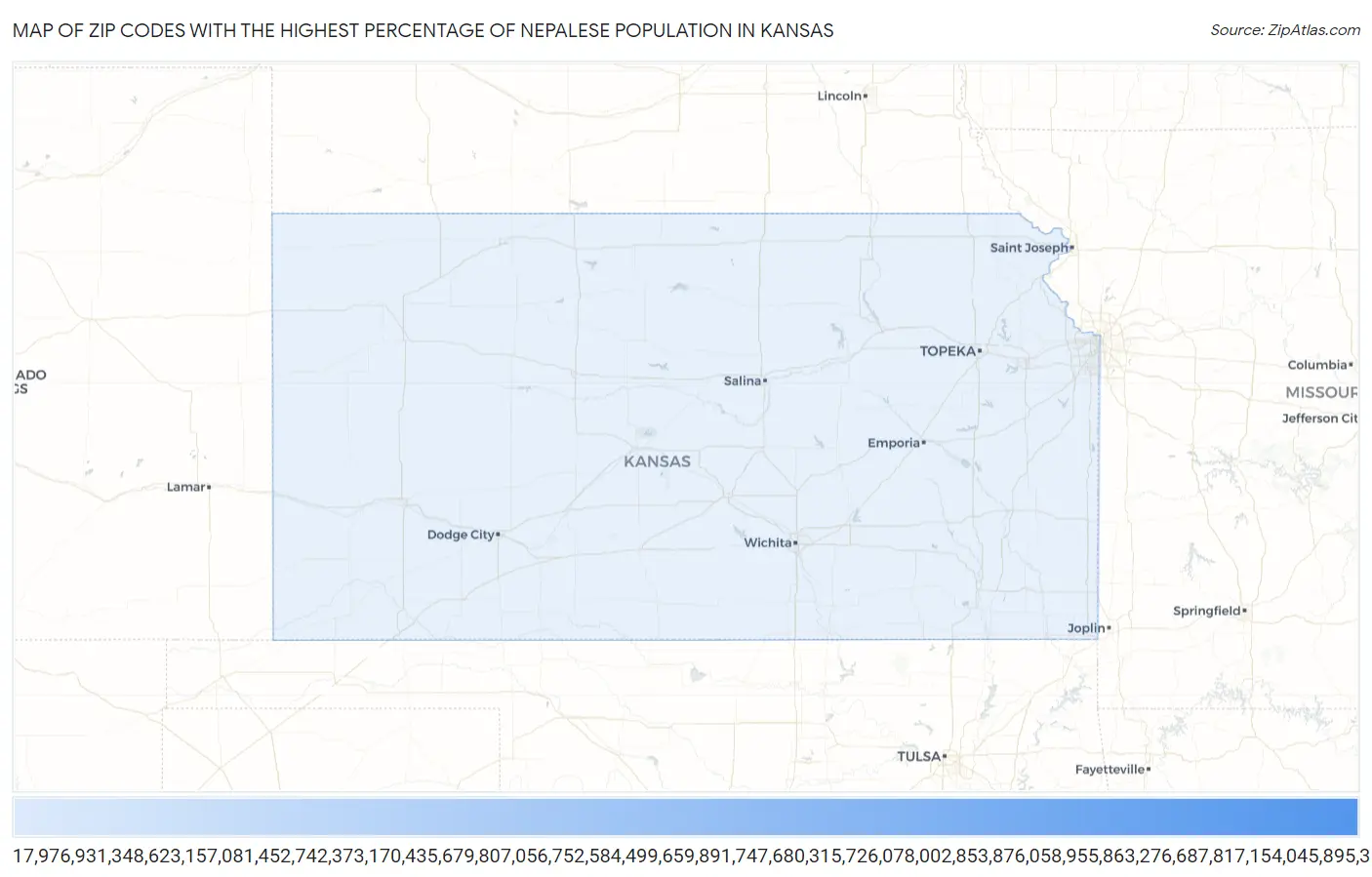 Zip Codes with the Highest Percentage of Nepalese Population in Kansas Map