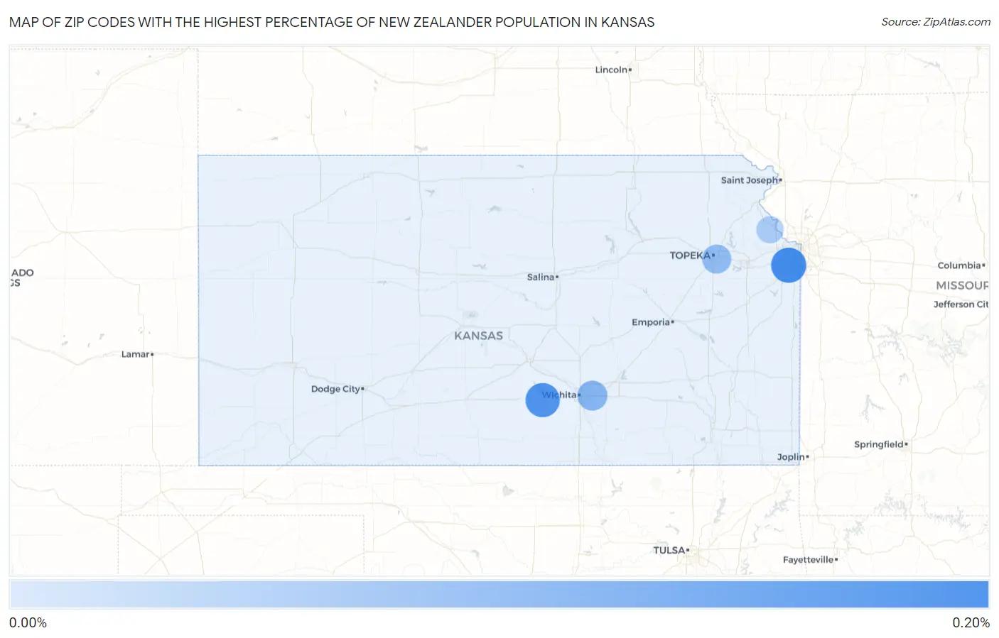 Zip Codes with the Highest Percentage of New Zealander Population in Kansas Map