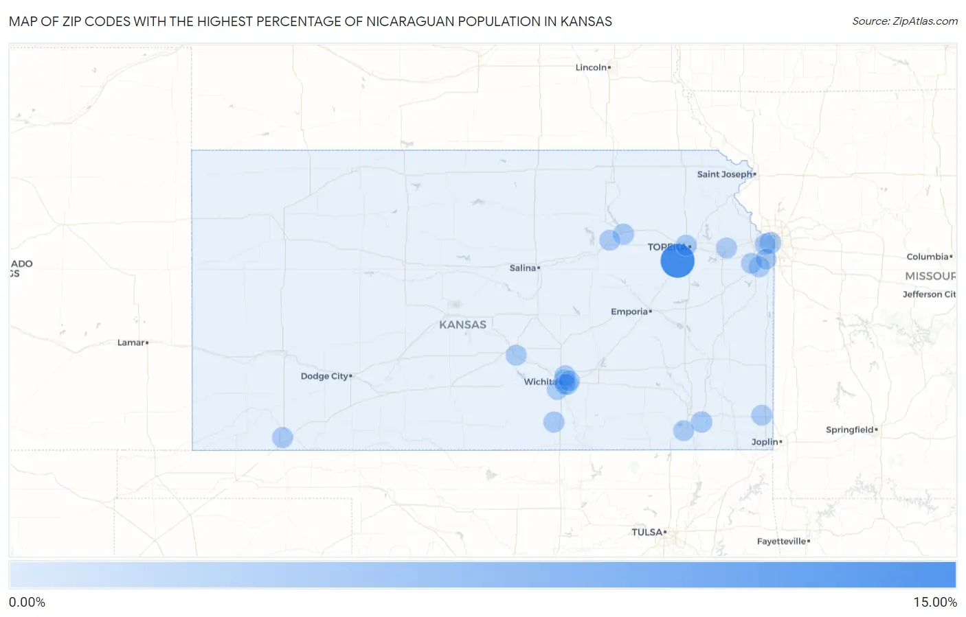 Zip Codes with the Highest Percentage of Nicaraguan Population in Kansas Map