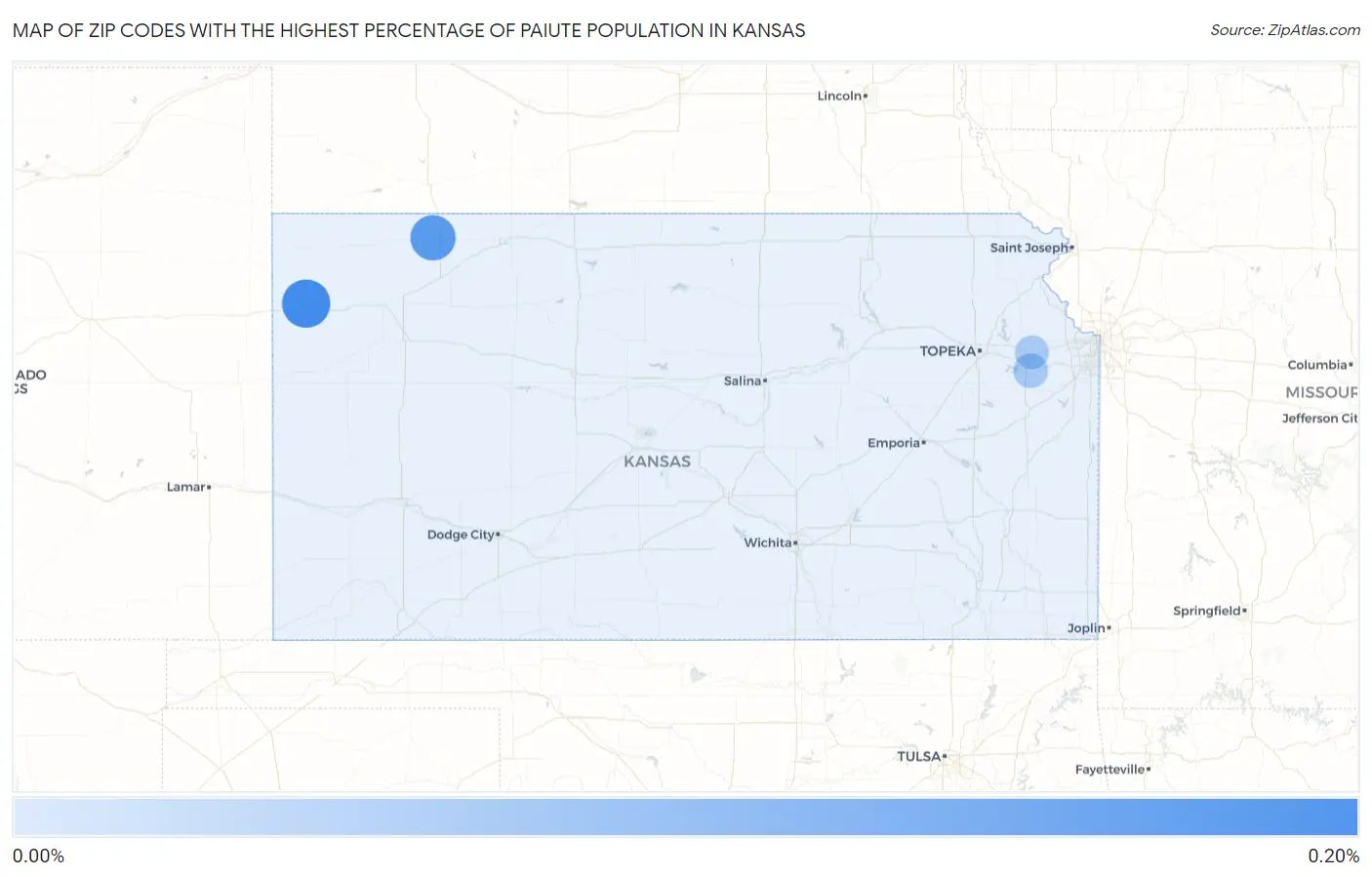Zip Codes with the Highest Percentage of Paiute Population in Kansas Map