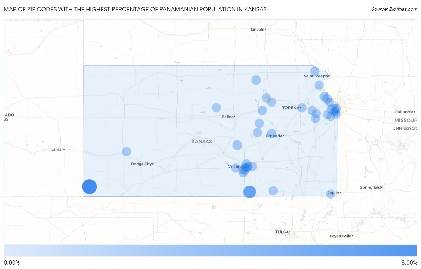 Zip Codes with the Highest Percentage of Panamanian Population in Kansas Map