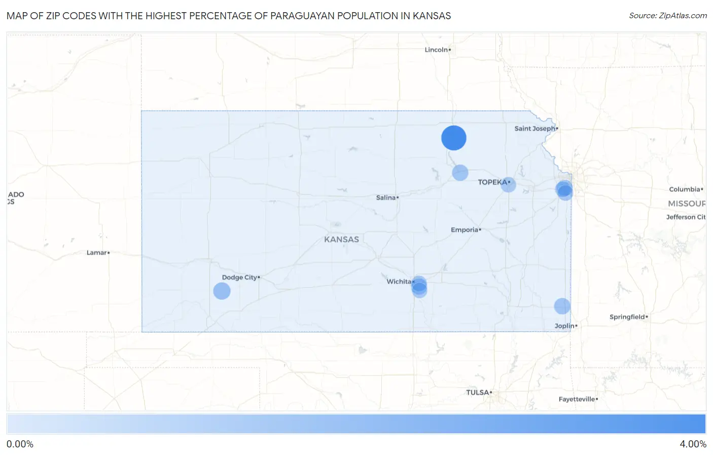 Zip Codes with the Highest Percentage of Paraguayan Population in Kansas Map