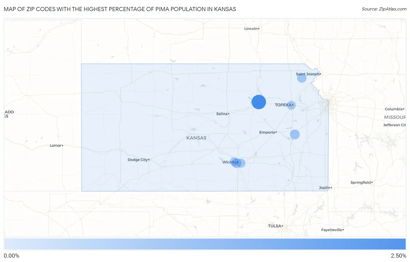 Zip Codes with the Highest Percentage of Pima Population in Kansas Map
