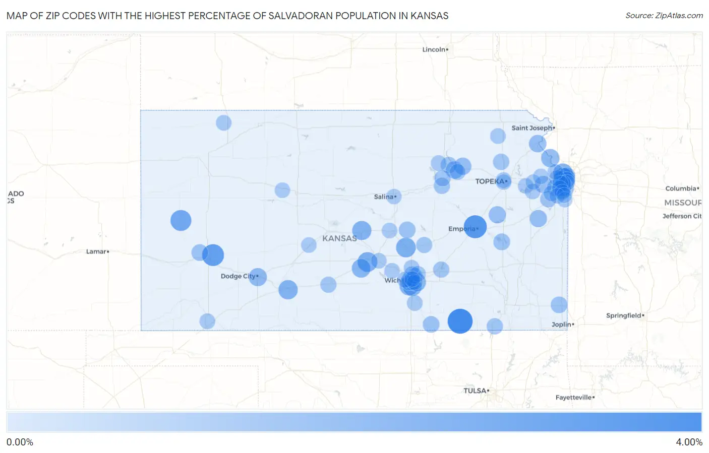 Zip Codes with the Highest Percentage of Salvadoran Population in Kansas Map