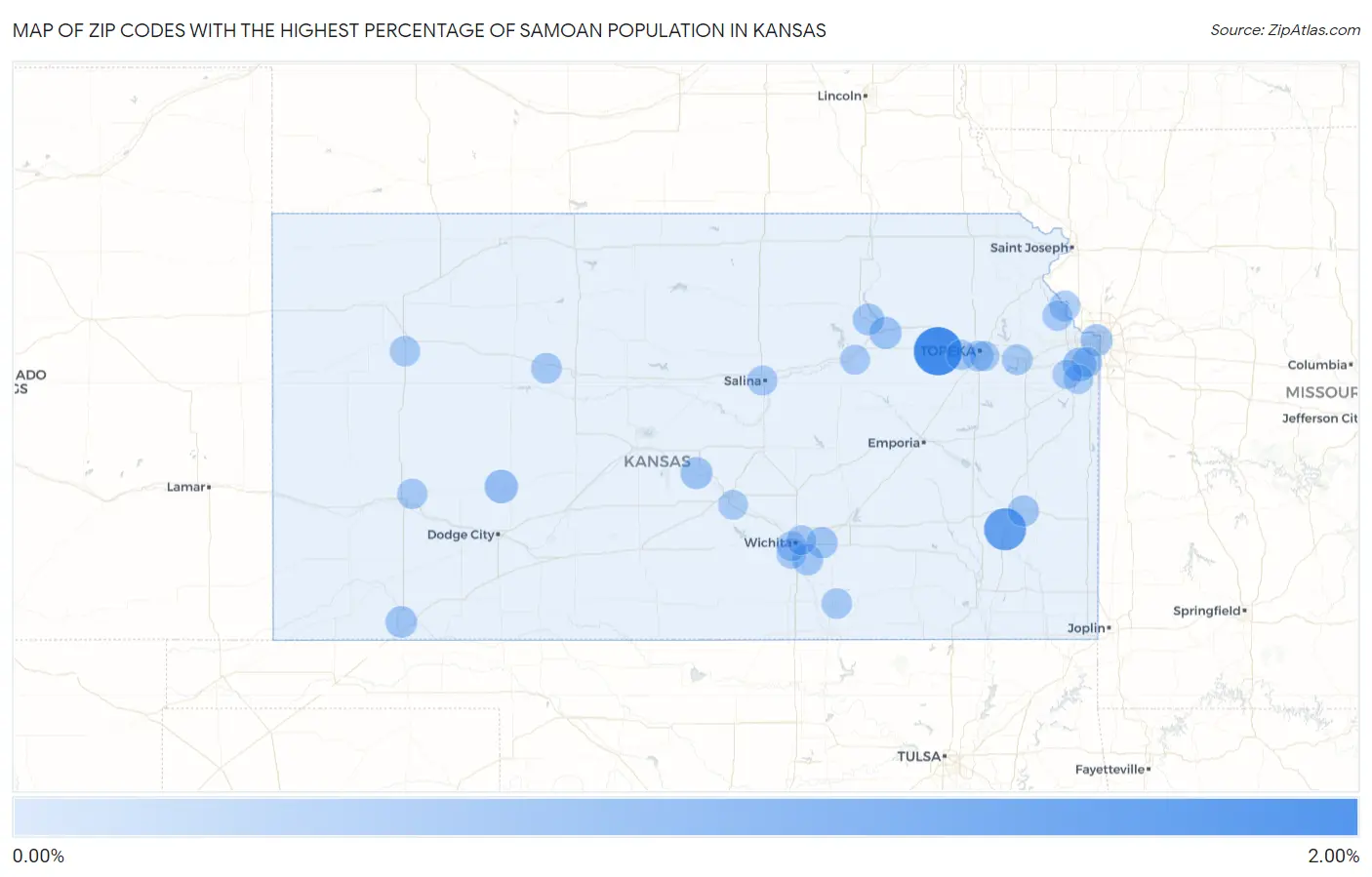 Zip Codes with the Highest Percentage of Samoan Population in Kansas Map