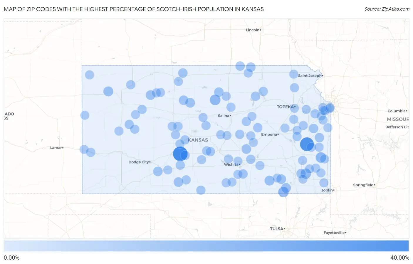 Zip Codes with the Highest Percentage of Scotch-Irish Population in Kansas Map