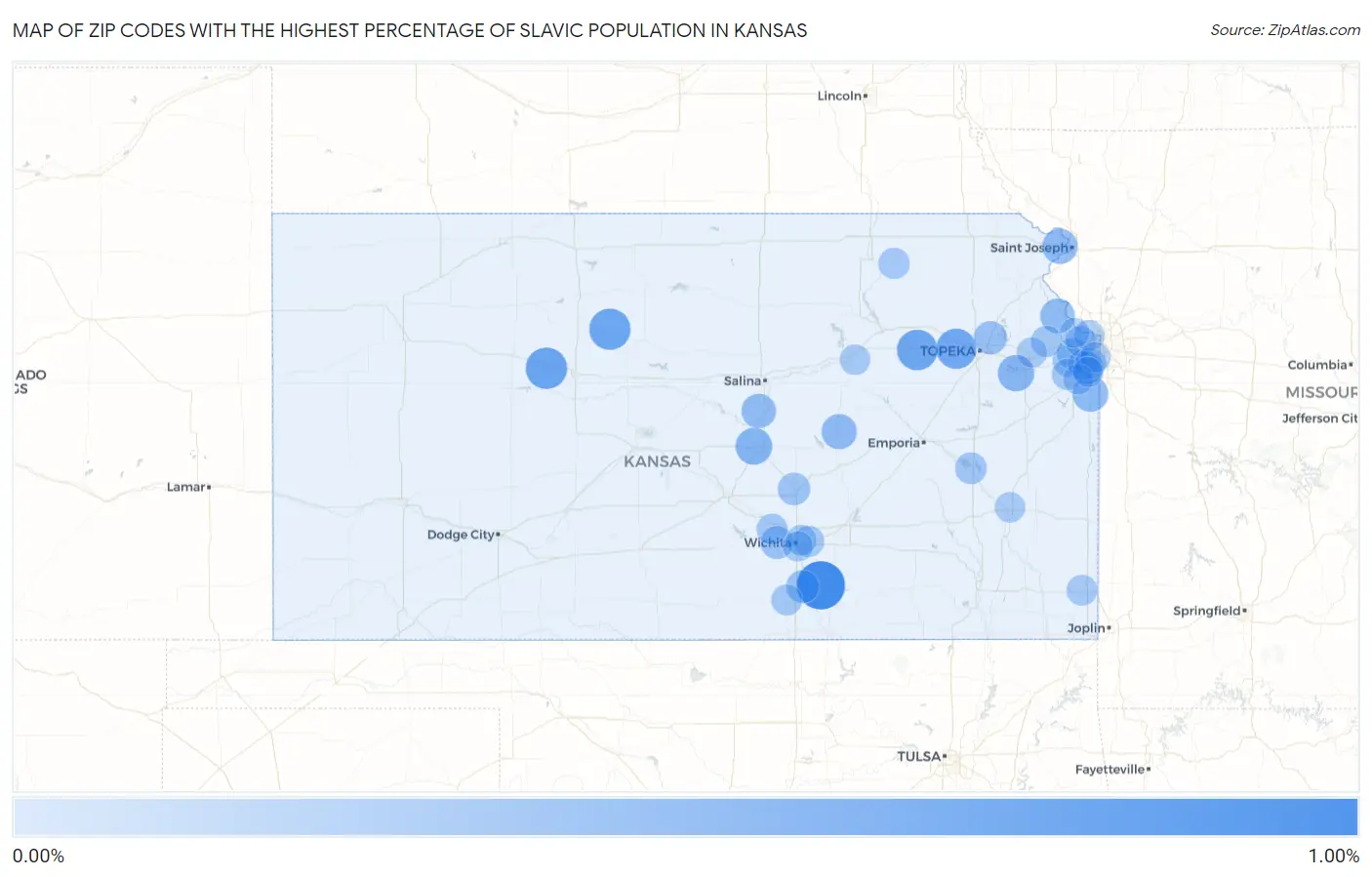 Zip Codes with the Highest Percentage of Slavic Population in Kansas Map