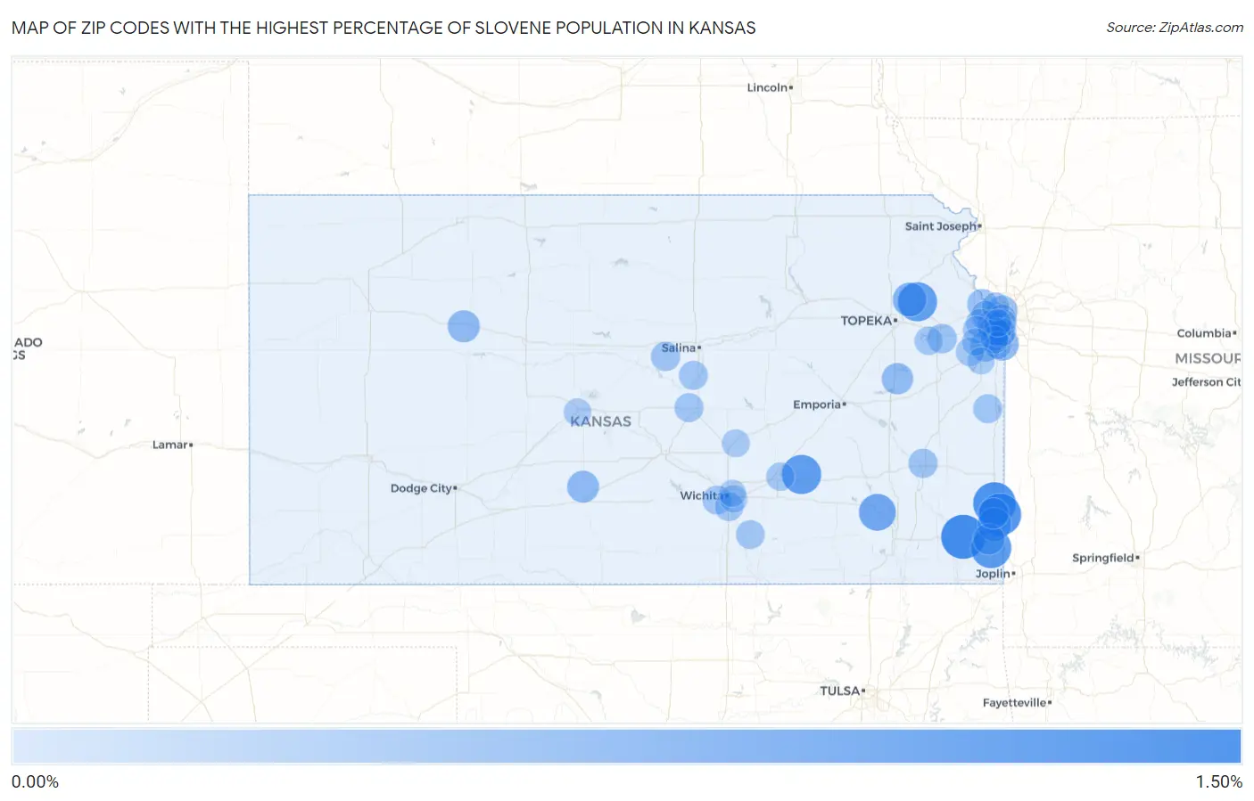 Zip Codes with the Highest Percentage of Slovene Population in Kansas Map