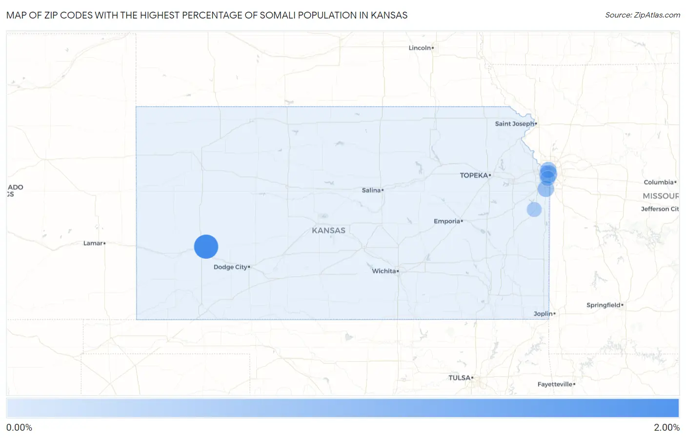Zip Codes with the Highest Percentage of Somali Population in Kansas Map