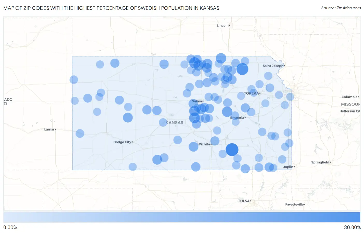 Zip Codes with the Highest Percentage of Swedish Population in Kansas Map