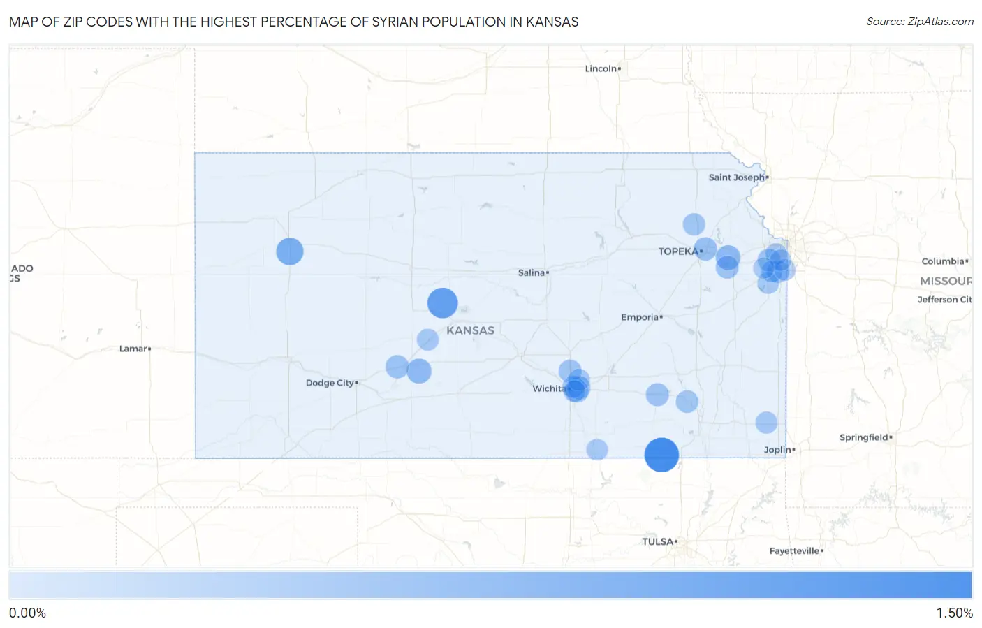 Zip Codes with the Highest Percentage of Syrian Population in Kansas Map