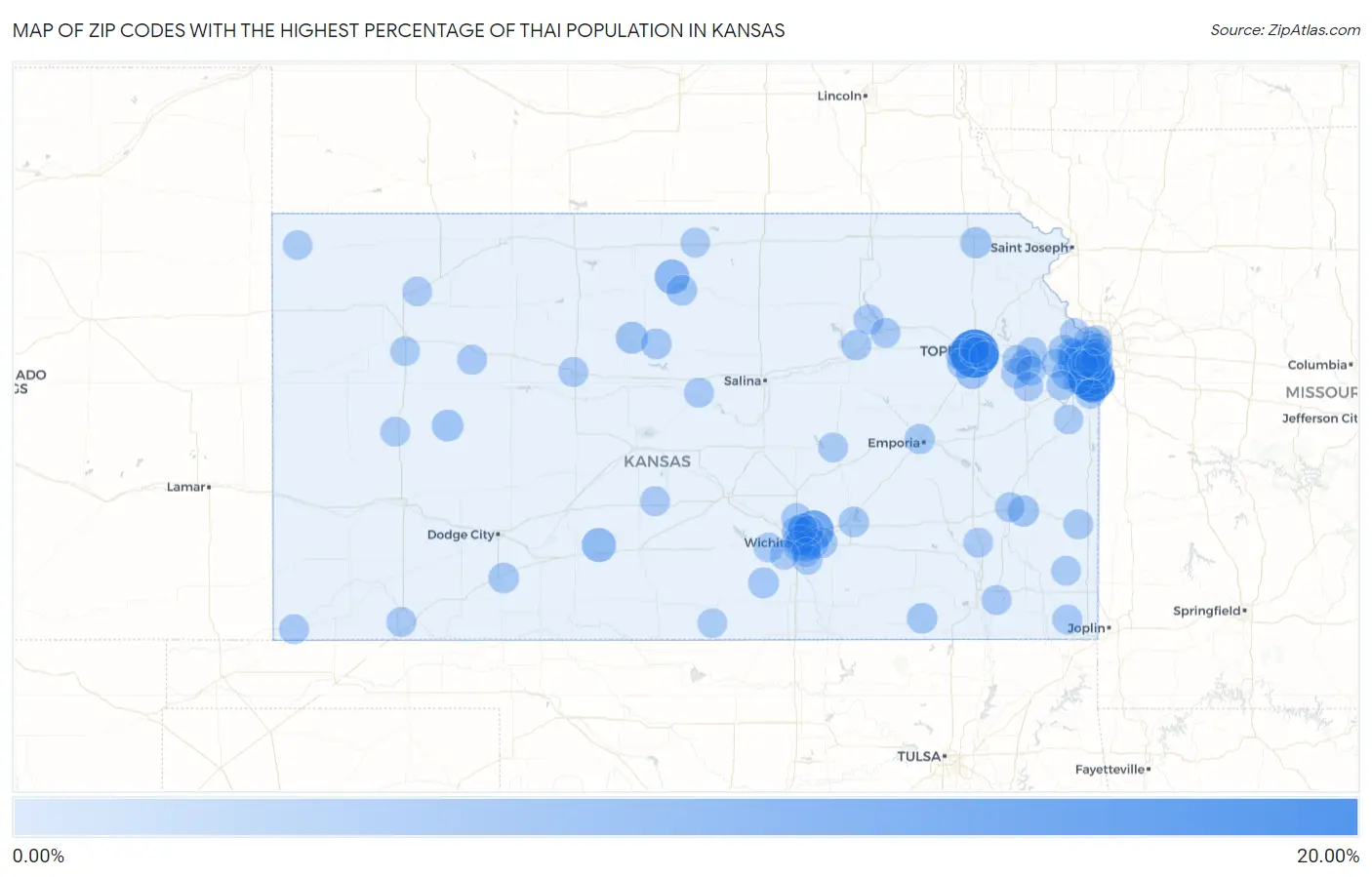 Zip Codes with the Highest Percentage of Thai Population in Kansas Map