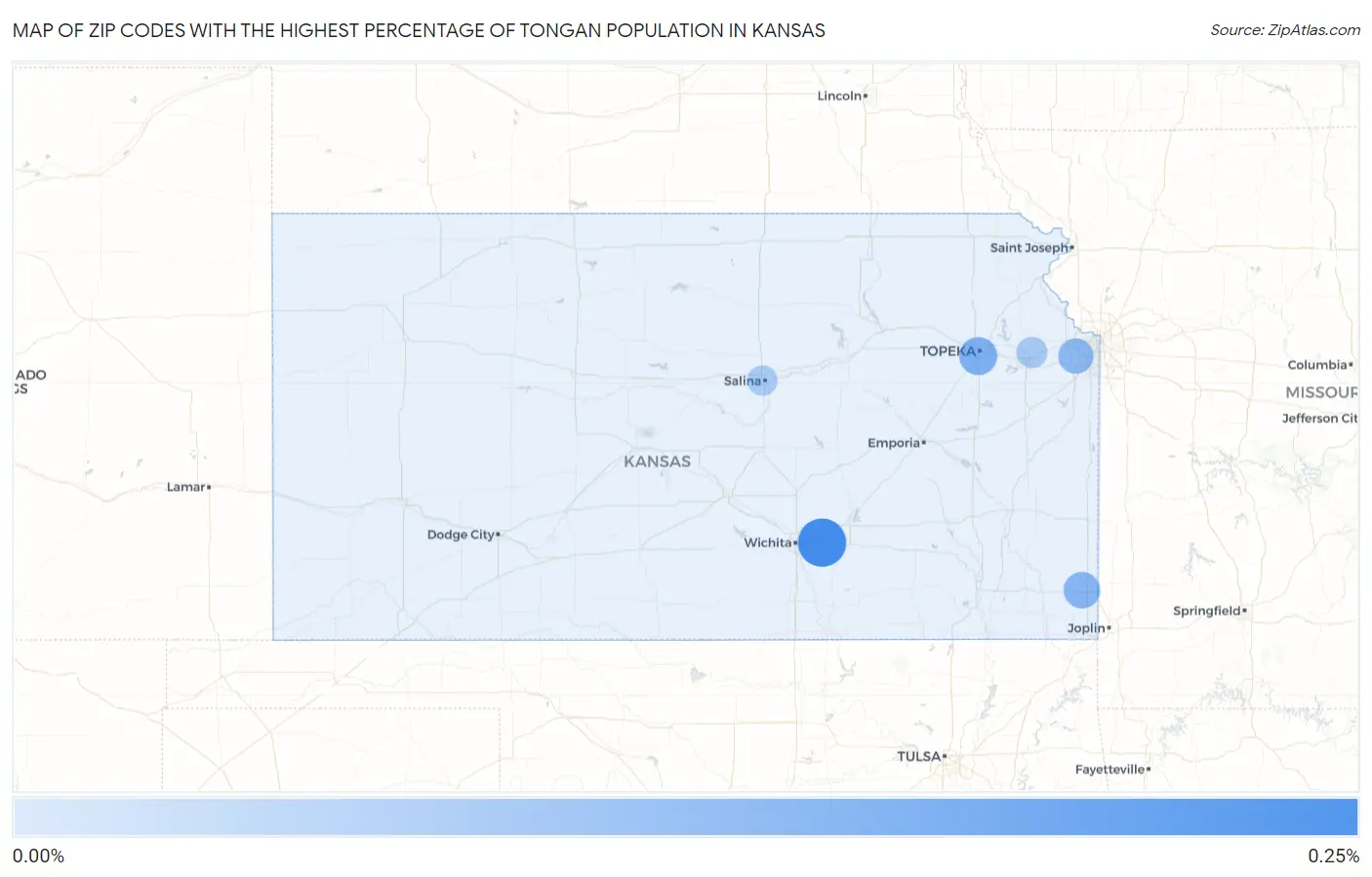 Zip Codes with the Highest Percentage of Tongan Population in Kansas Map