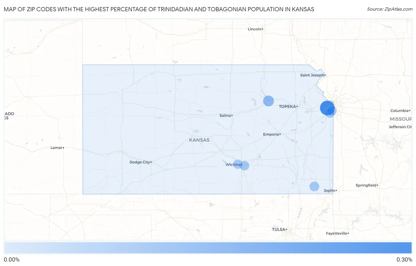Zip Codes with the Highest Percentage of Trinidadian and Tobagonian Population in Kansas Map