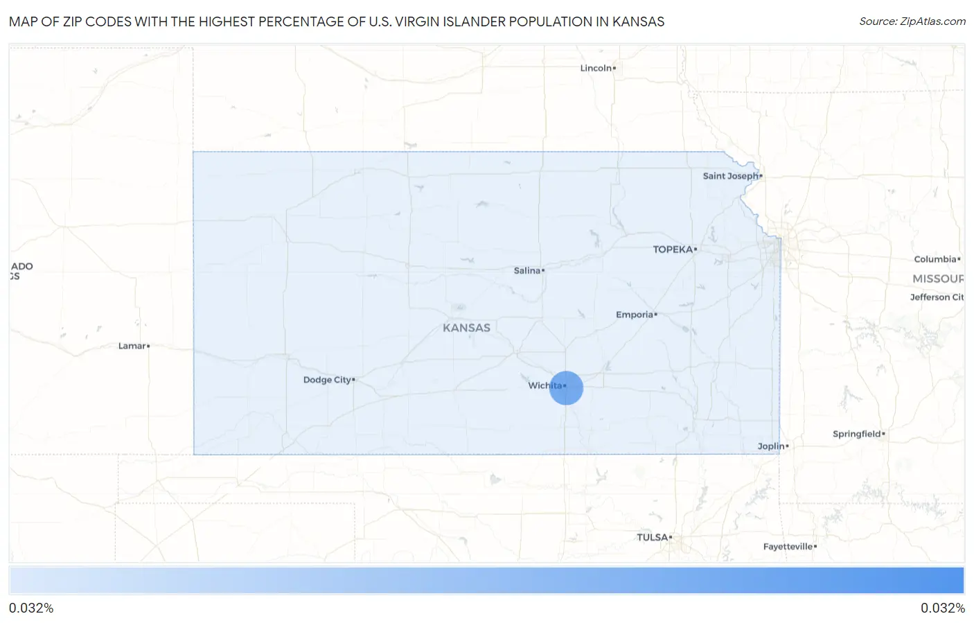 Zip Codes with the Highest Percentage of U.S. Virgin Islander Population in Kansas Map