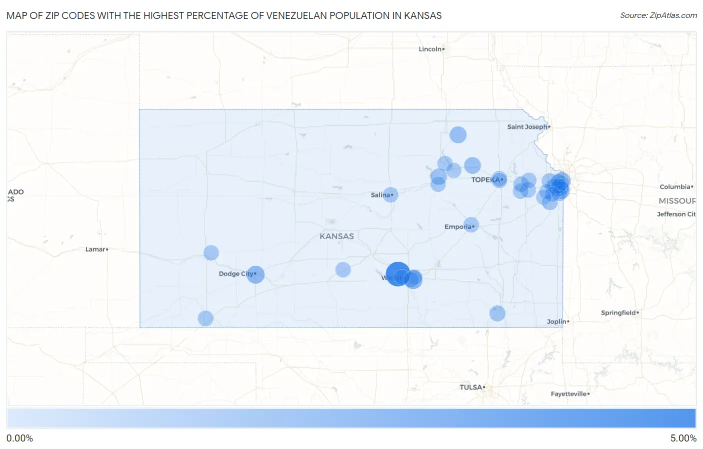 Zip Codes with the Highest Percentage of Venezuelan Population in Kansas Map