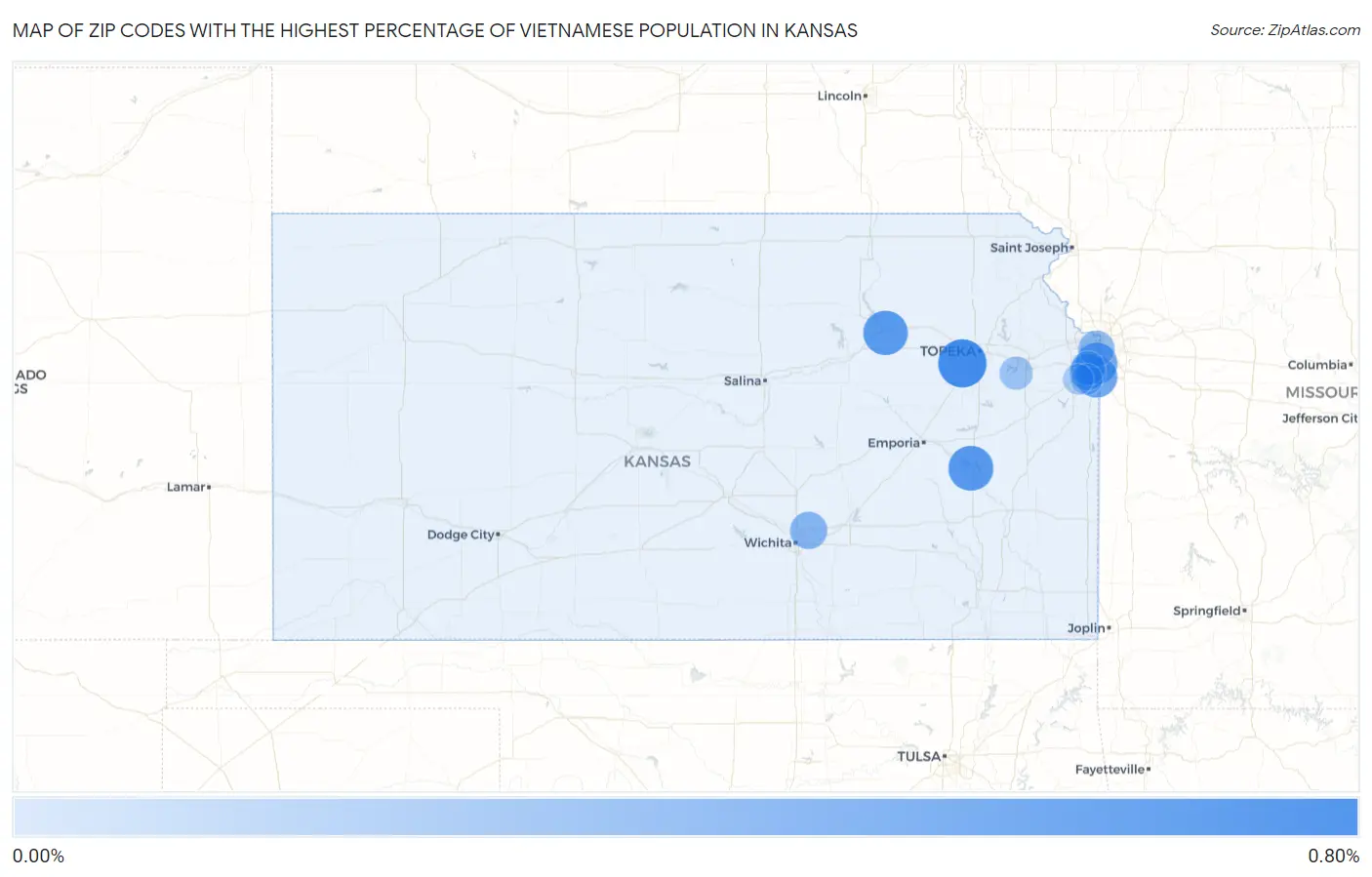 Zip Codes with the Highest Percentage of Vietnamese Population in Kansas Map