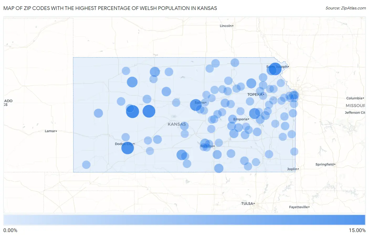 Zip Codes with the Highest Percentage of Welsh Population in Kansas Map