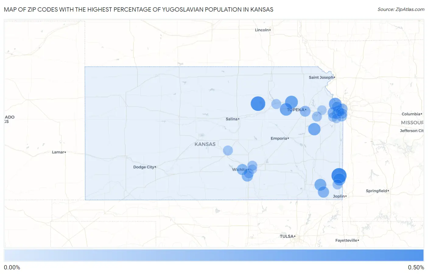 Zip Codes with the Highest Percentage of Yugoslavian Population in Kansas Map